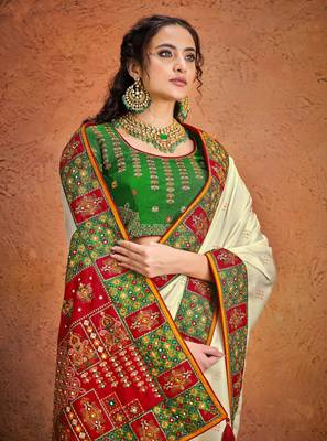 Off white embroidered pure satin saree with blouse 2
