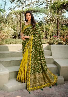 Mehendi embroidered semi silk saree with blouse 1