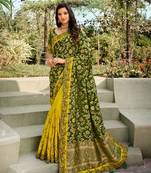 Mehendi embroidered semi silk saree with blouse