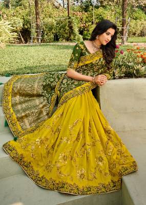 Mehendi embroidered semi silk saree with blouse 2