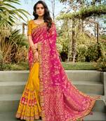 Pink embroidered semi silk saree with blouse