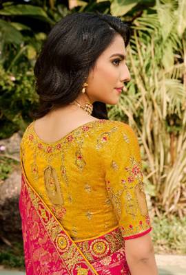 Pink embroidered semi silk saree with blouse 2