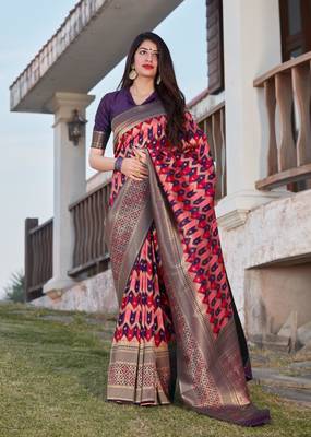 Purple woven semi silk saree with blouse 1