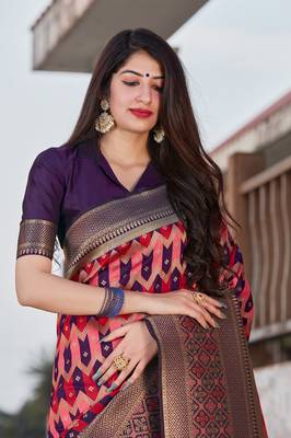 Purple woven semi silk saree with blouse 2
