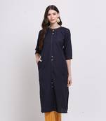 Blue hand woven cotton ethnic-kurtis