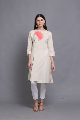 Off-white hand woven cotton ethnic-kurtis 1