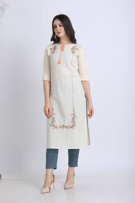 Off-white hand woven cotton ethnic-kurtis 1
