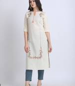 Off-white hand woven cotton ethnic-kurtis