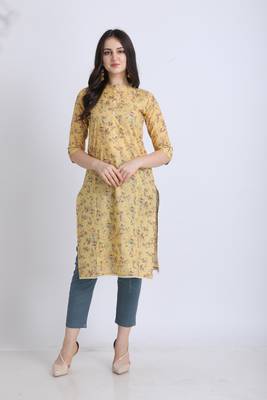 Yellow hand woven cotton ethnic-kurtis 1