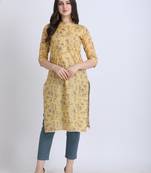 Yellow hand woven cotton ethnic-kurtis