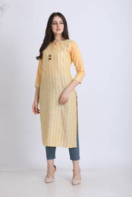 Yellow hand woven cotton ethnic-kurtis 1