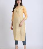 Yellow hand woven cotton ethnic-kurtis