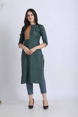 Green hand woven cotton ethnic-kurtis 1