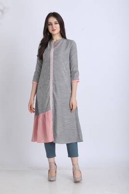 Grey hand woven viscose ethnic-kurtis 1
