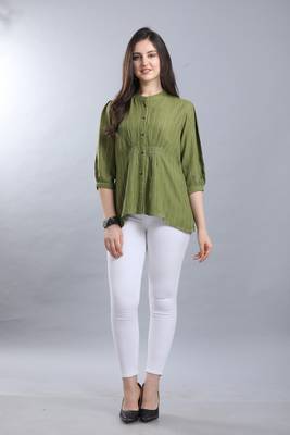 Green hand woven rayon ethnic-kurtis 1