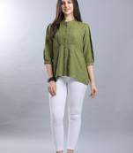 Green hand woven rayon ethnic-kurtis