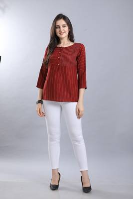 Red hand woven rayon ethnic-kurtis 1
