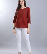 Red hand woven rayon ethnic-kurtis