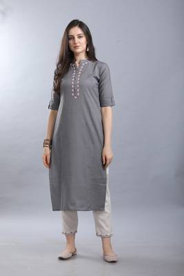 Grey hand woven cotton ethnic-kurtis 1