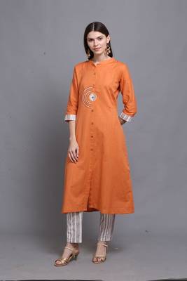 Orange hand woven cotton ethnic-kurtis 1