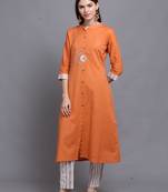 Orange hand woven cotton ethnic-kurtis