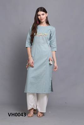 Light-blue hand woven cotton ethnic-kurtis 1