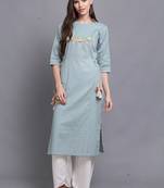 Light-blue hand woven cotton ethnic-kurtis