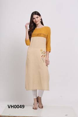 Yellow hand woven cotton ethnic-kurtis 1