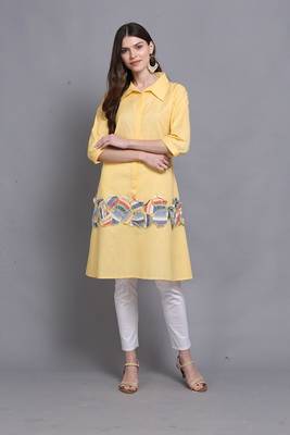 Yellow hand woven cotton ethnic-kurtis 1