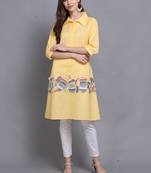 Yellow hand woven cotton ethnic-kurtis