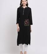 Black hand woven rayon ethnic-kurtis