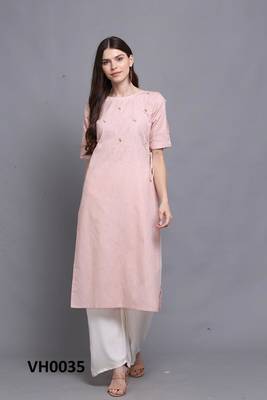 Pink hand woven cotton ethnic-kurtis 1