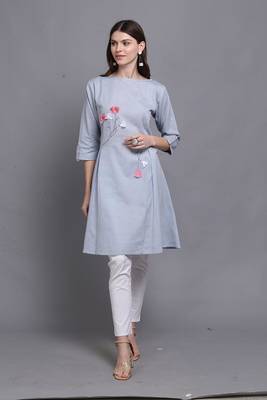 Light-blue hand woven cotton ethnic-kurtis 1