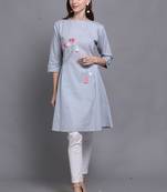Light-blue hand woven cotton ethnic-kurtis