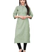 Green hand woven cotton ethnic-kurtis