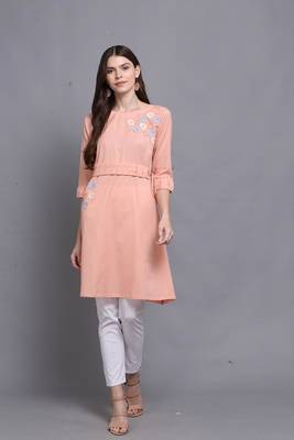 Orange hand woven cotton ethnic-kurtis 1