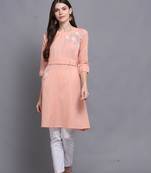 Orange hand woven cotton ethnic-kurtis