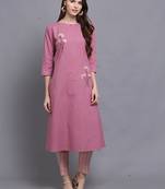 Pink hand woven cotton ethnic-kurtis