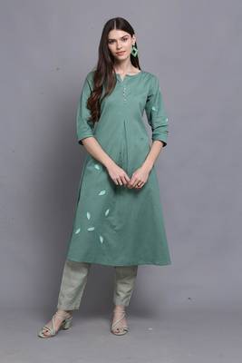 Green hand woven cotton ethnic-kurtis 1