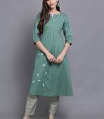 Green hand woven cotton ethnic-kurtis