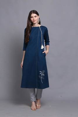 Blue hand woven cotton ethnic-kurtis 1