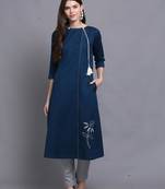 Blue hand woven cotton ethnic-kurtis