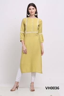Yellow hand woven viscose ethnic-kurtis 1