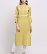 Yellow hand woven viscose ethnic-kurtis
