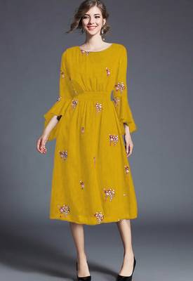 Yellow hand woven rayon ethnic-kurtis 1