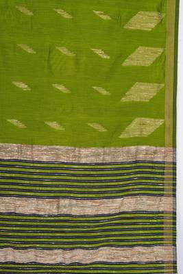 Look and Adorn Exclusive Handwoven Cotton Silk Fern Green Blue Gheecha Saree with Blouse piece 3