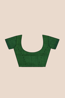 Look and Adorn Mercerised Handloom Khadi Cotton Saree with Blouse Piece (Emerald Green) 5