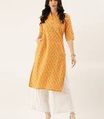 Yellow printed cotton cotton-kurtis