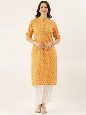 Yellow printed cotton cotton-kurtis 2