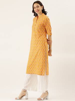 Yellow printed cotton cotton-kurtis 3